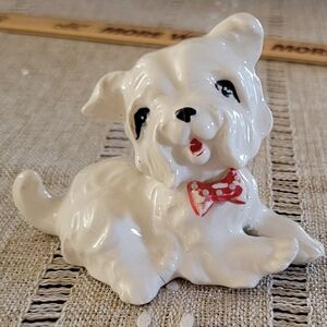Vintage Ceramic Terrier Figurine W/ Bowtie Dog Figurine Hand Painted Japan